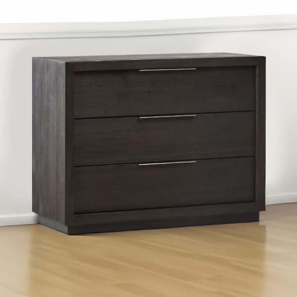 Benjara 42 in. Gray 3-Drawer Wooden Nightstand