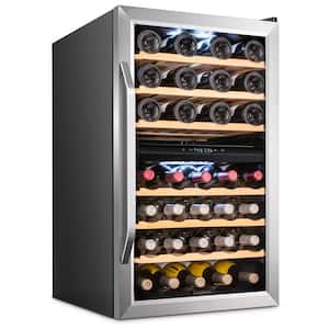 Wine Fridge, Dual Zone Freestanding Wine Cooler with Lock, 43 Bottles