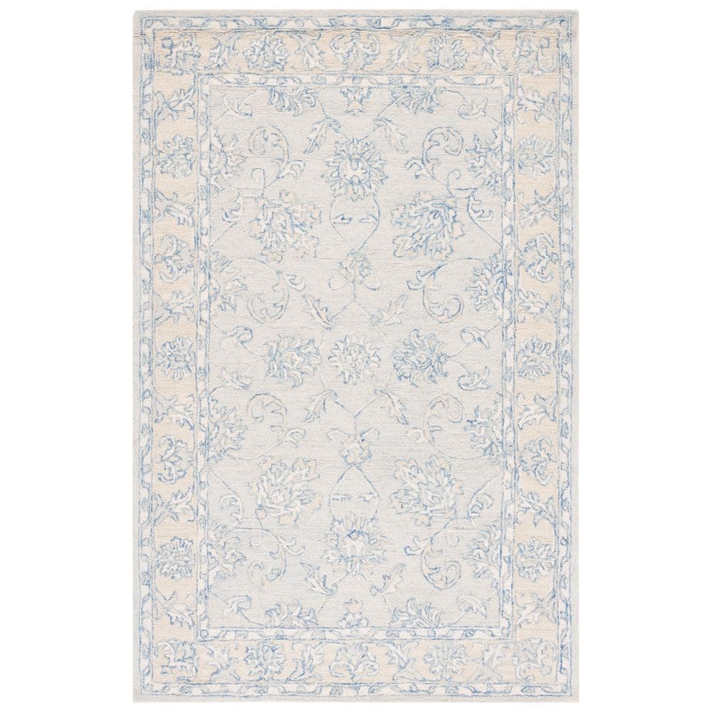 Micro-Loop Blue/Beige 9 ft. x 12 ft. Border Medallion Area Rug