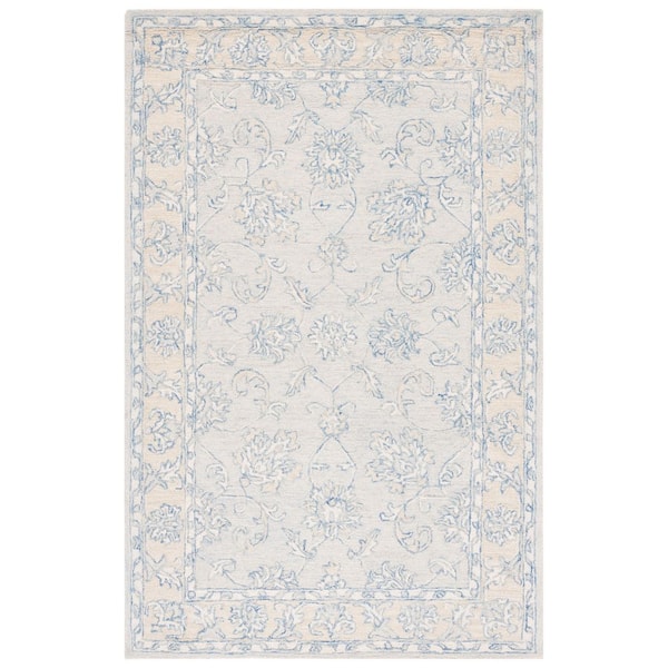 Micro-Loop Blue/Beige 5 ft. x 8 ft. Border Medallion Area Rug