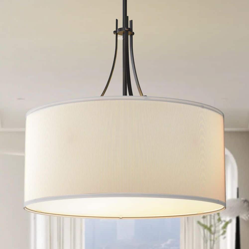 TEBEN LYS150S左drumDC Emeritpro 5-Light Black Drum Bent Flat Tubular Arm Chandelier with