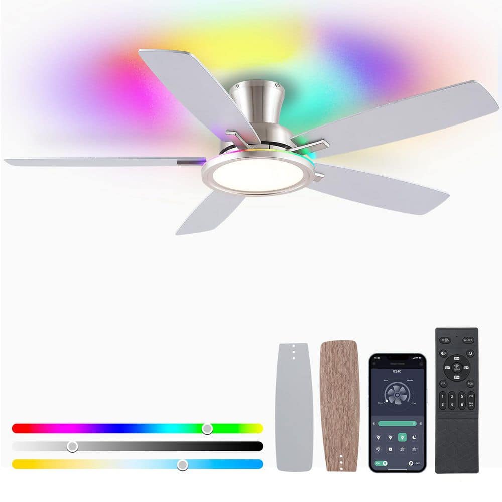 52 in. Indoor/Outdoor Modern Flush Mount Gray 6-Speed Ceiling Fan with RGB LED Light and Remote/APP Control price history on PriceWatchPro
