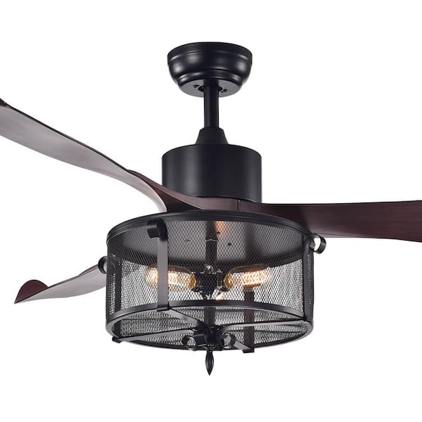 Warehouse of Tiffany Faegan 55 in. Indoor Matte Black Remote Controlled Ceiling Fan with Light Kit