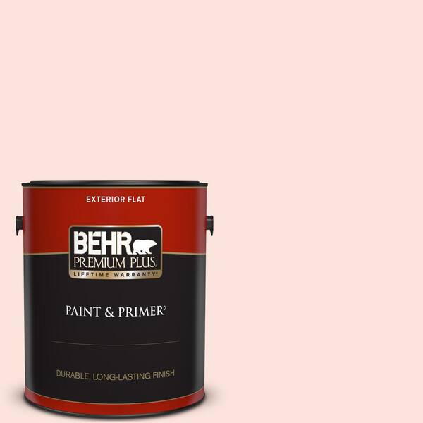 BEHR PREMIUM PLUS 1 gal. #180A-1 Cloud Pink Flat Exterior Paint & Primer