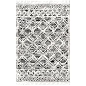 Ansley Textured Lattice Tassel Gray Doormat 3 ft. x 5 ft. Indoor Area Rug