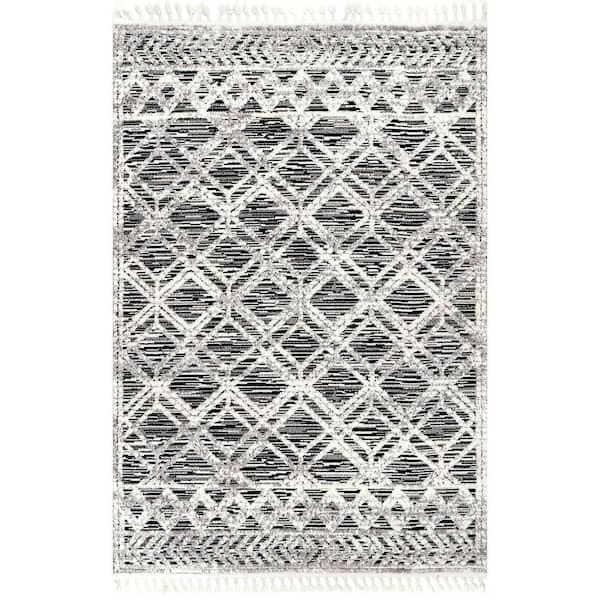 nuLOOM Ansley Textured Lattice Tassel Gray 3 ft. x 5 ft. Indoor Area Rug
