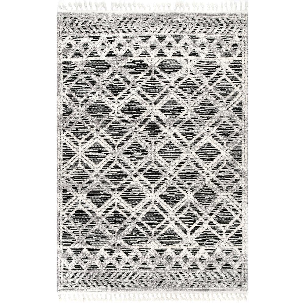 Braided Square Gray Geometric Easy Care Area Rug, 6' 7" x 9'