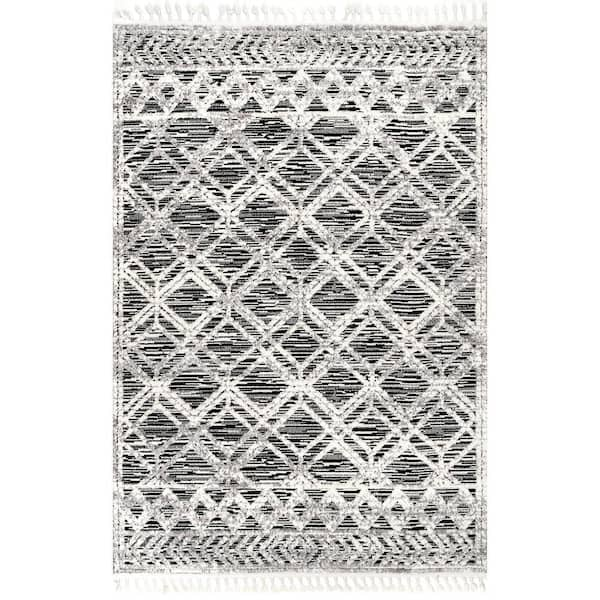 nuLOOM Ansley Textured Lattice Tassel Gray 6 ft. 7 in. x 9 ft. Indoor Area Rug