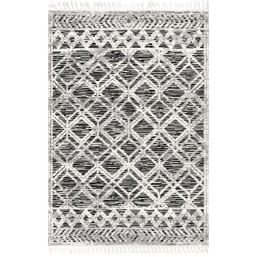 nuLOOM Ansley Textured Lattice Tassel Gray 9 ft. x 12 ft. Indoor Area ...