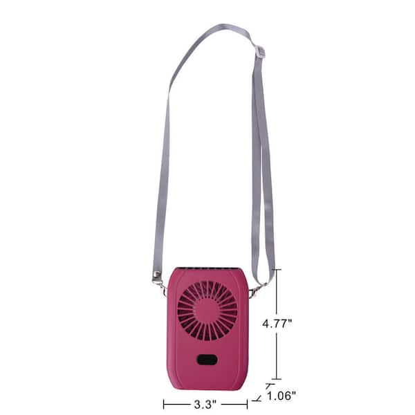 2.3 in. 3-Speed Necklace Personal Fan in Pink with Rechargeable Battery