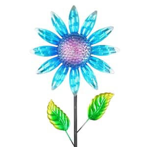 2.99 ft. Blue Metal Shimmering Flower Garden Stake