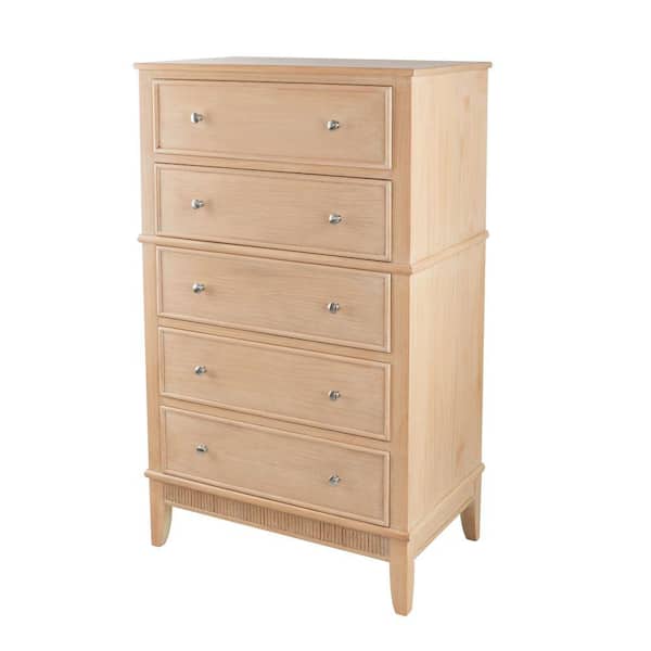 Benjara 18 in. Brown 5-Drawer Tall Dresser Chest Without Mirror