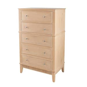 18 in. Brown 5-Drawer Tall Dresser Chest Without Mirror