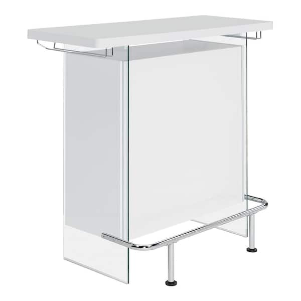Coaster Acosta White High Gloss Rectangular Bar Unit with Footrest and Glass Side Panels