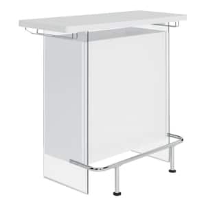 Acosta White High Gloss Rectangular Bar Unit with Footrest and Glass Side Panels