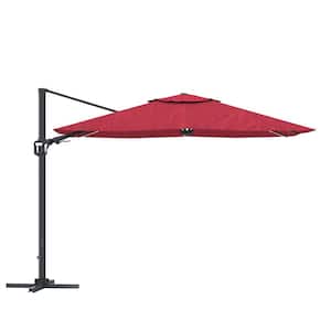 11 ft. Square Cantilever Patio Umbrella with LED Light in Red (without Umbrella Base)