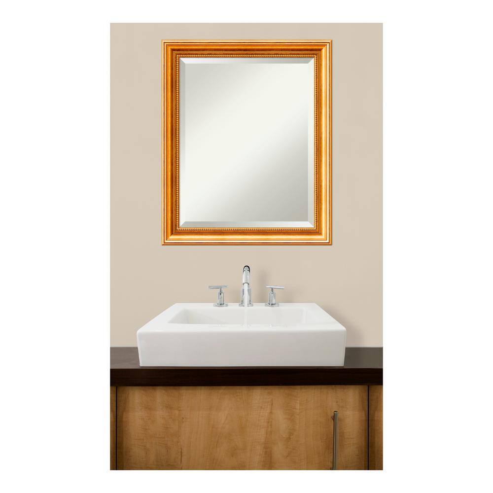 Gold Beveled Rectangular Wood Bathroom Vanity Mirror