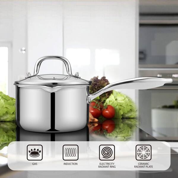 Numhew 2 qt. Tri-Ply Stainless Steel Sauce Pan with Lid