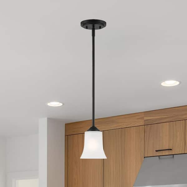 Bronson 60-Watt 1-Light Matte Black Transitional Mini Pendant Light with Frosted Glass Shade and No Bulbs Included