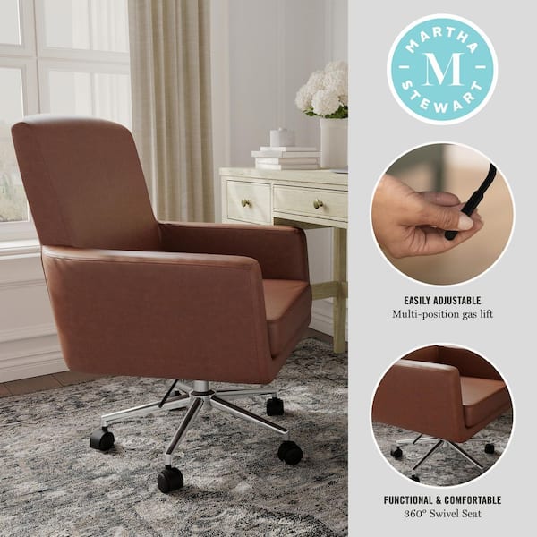 ⑤マーサスチュワート MARTHA STEWART Zaya Faux Leather Swivel Office Chair in Saddle
