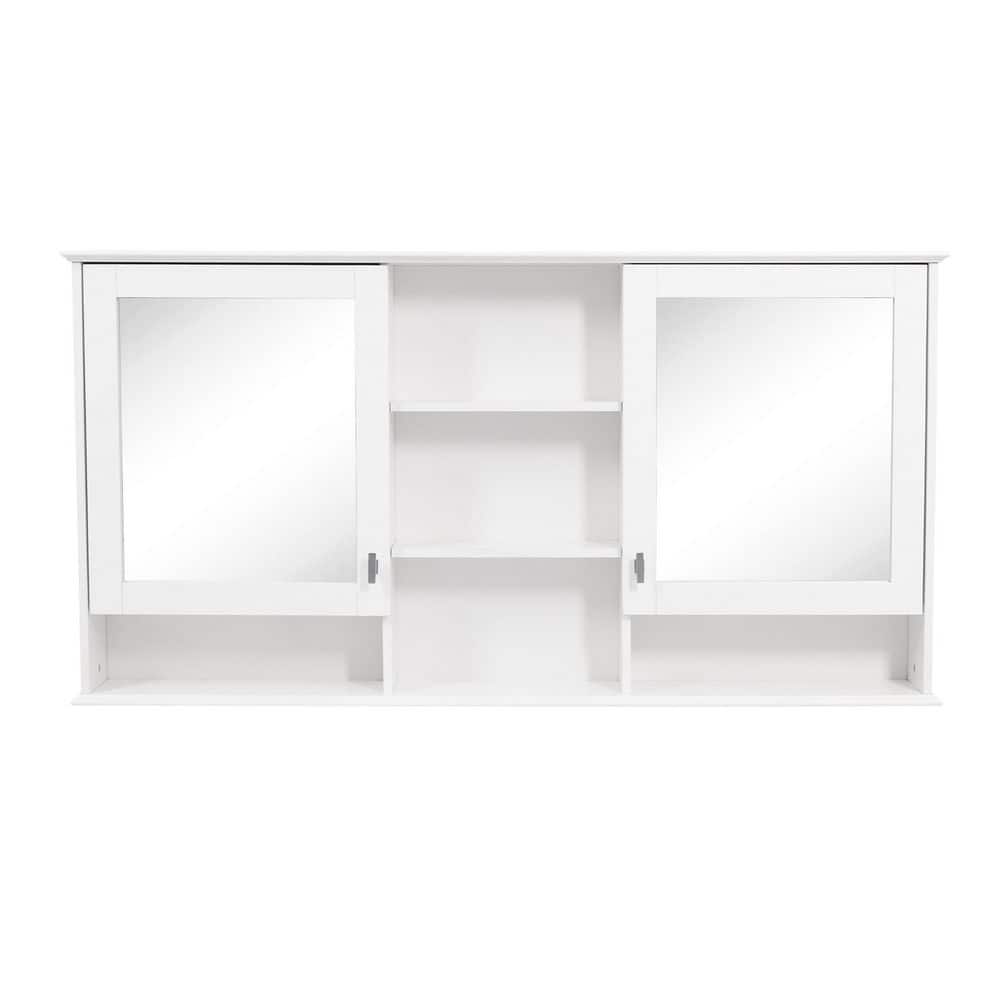 White 55 in. W x 28.7 in. H Rectangular Wood Medicine Cabinet with Mirror, Adjustable Shelves, Soft-Closing Hinges price history on PriceWatchPro