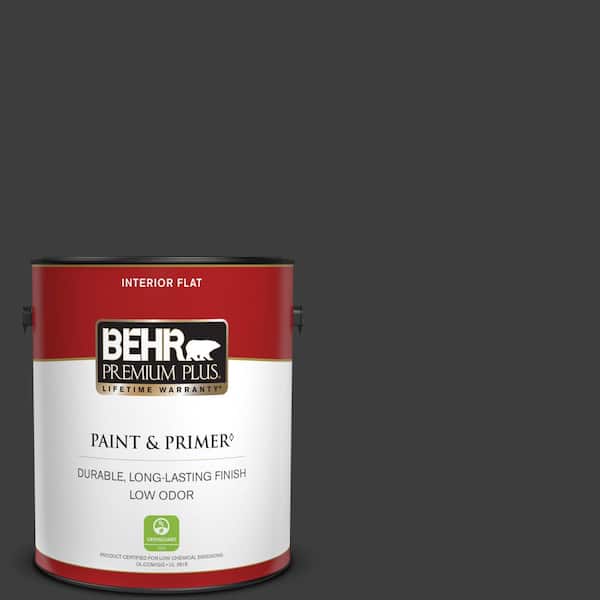 BEHR PREMIUM PLUS 1 gal. Black Flat Low Odor Interior Paint & Primer