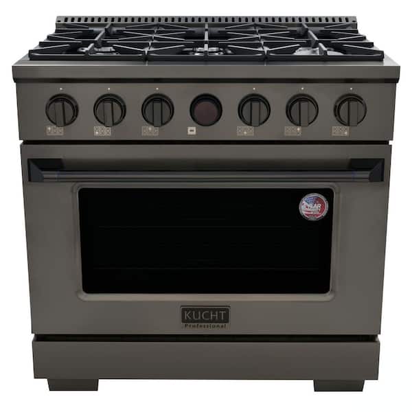 36 in. 5.2 cu. ft. 6 Burners Dual Fuel Range for Natural Gas in Dark Stainless Steel with Horus Digital Dial Thermostat