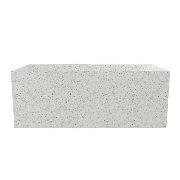 63 in. x 30 in. Terrazzo Stone Solid Surface Flatbottom Freestanding Soaking Bathtub in White(Outdoor-Compatible)
