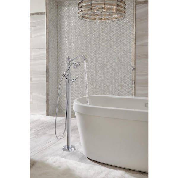 Cassidy 1-Handle Floor-Mount Roman Tub Faucet Trim Kit with Hand Shower in Chrome (Valve and Handle Not Included)