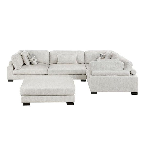 Lazzara Beane 135 in. Pillow Top Arm 5-Piece Textured Microfiber Modular Sectional Sofa in. Beige with Ottoman