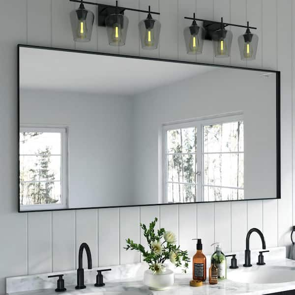 72 in. W x 36 in. H Rectangular Aluminum Framed Wall Bathroom Vanity Mirror in Black