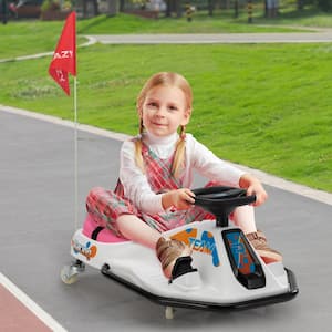 24-Volt Kids Ride On Drift Car Electric Go Kart with Music Bluetooth USB LED Lights Flag for Kids Aged 6-12 Pink