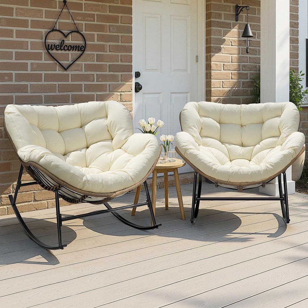 Mel様 FINCATI Oversized Beige PE Wicker Outdoor Rocking Chair