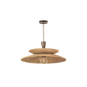 Landry 30 in. 1-Light Bronze Leaf Finish Pendant Light with Natural Abaca Shade