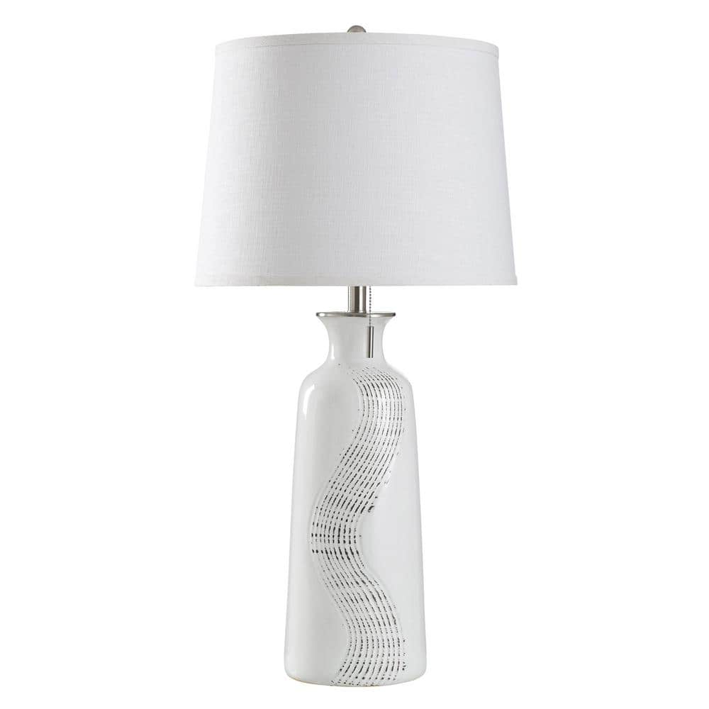 Joan 34 in. White Table Lamp with White Linen Shade price history on PriceWatchPro