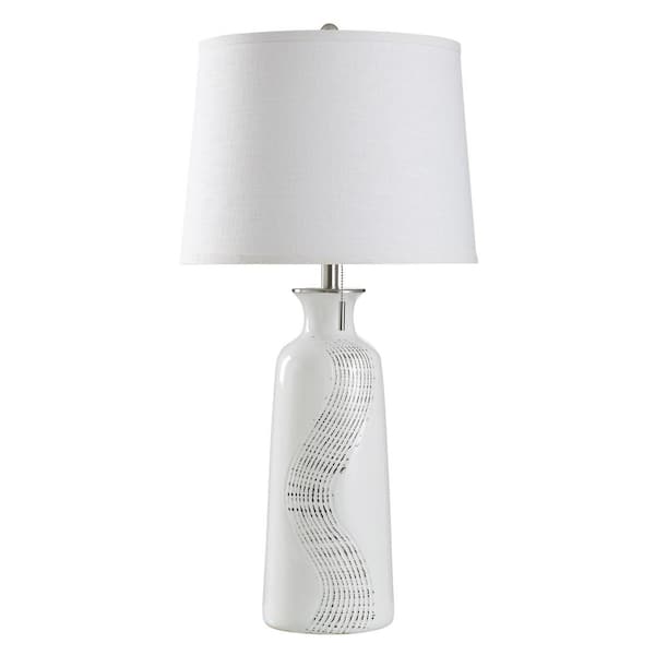 StyleCraft Joan 34 in. White Table Lamp with White Linen Shade