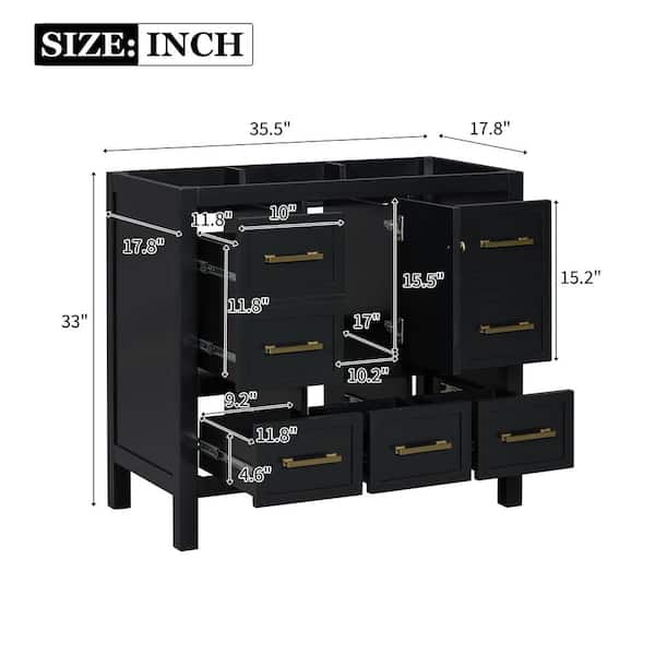 35.50 in. W x 17.80 in. D x 33.00 in. H Bath Vanity Cabinet without Top in Black Unassembled