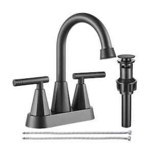 Rotatable 4 in. Center set Double-Handle Bathroom Faucet with Drain Kit Included in Black