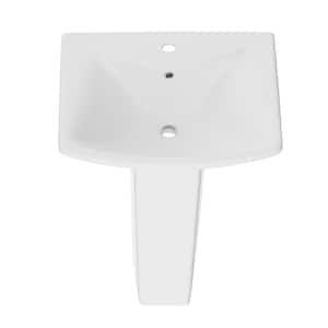 24 in. W x 19 in. D Pedestal Sink Pedestal Combo Bathroom Sink White Vitreous China Single Faucet Hole with Overflow