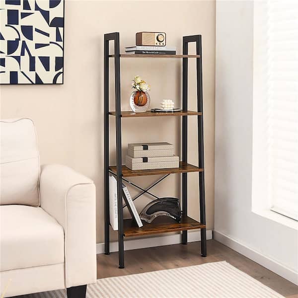 54.5 in. Tall Brown Metal 4-Shelf Bookcase Industrial Display Storage Shelf Plant Flower Stand