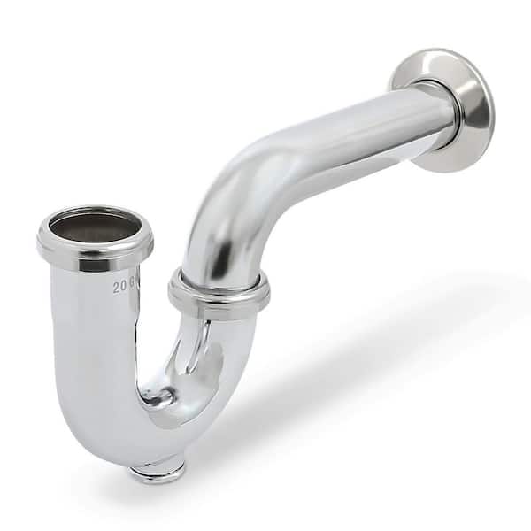 PLUMBFLEX 1-1/2 in. P-Trap with Drain Plug for Tubular Drain Applications, 20GA Chrome Plated Brass