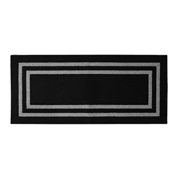 Double Line Black/Twisted Gray 2 ft. x 6 ft. Tufted Border Polypropylene Runner Rug