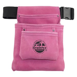 3-Pocket Nail and Tool Pouch with Pink Suede Leather Belt