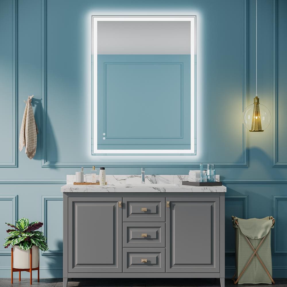 48 in. W x 36 in. H Rectangular Frameless Anti-Fog LED Lighted Wall Bathroom Vanity Mirror in White