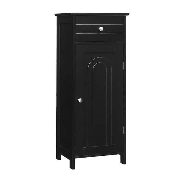 14 in. W x 12 in. D x 35 in. H Black Bathroom Linen Cabinet with Drawer and Shelf