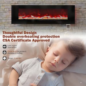 4780BTU 60 in. Wall-Mounted/Recessed Electric Fireplace Insert with Double Overheat Protection, Child Lock, Low Noise