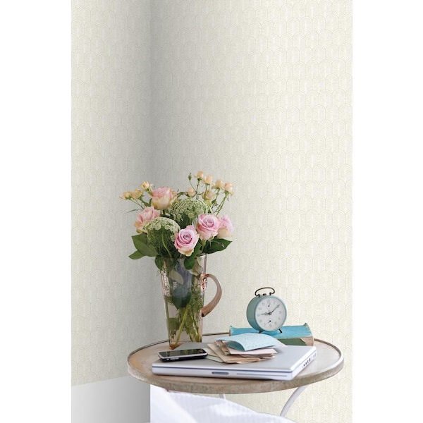 Lustre Collection Beige Geometric Arch Shimmer Finish Paper on Non-woven Non-pasted Wallpaper Roll