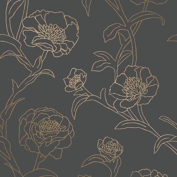 Tempaper Peonies Noir Peel and Stick Wallpaper SR Sample