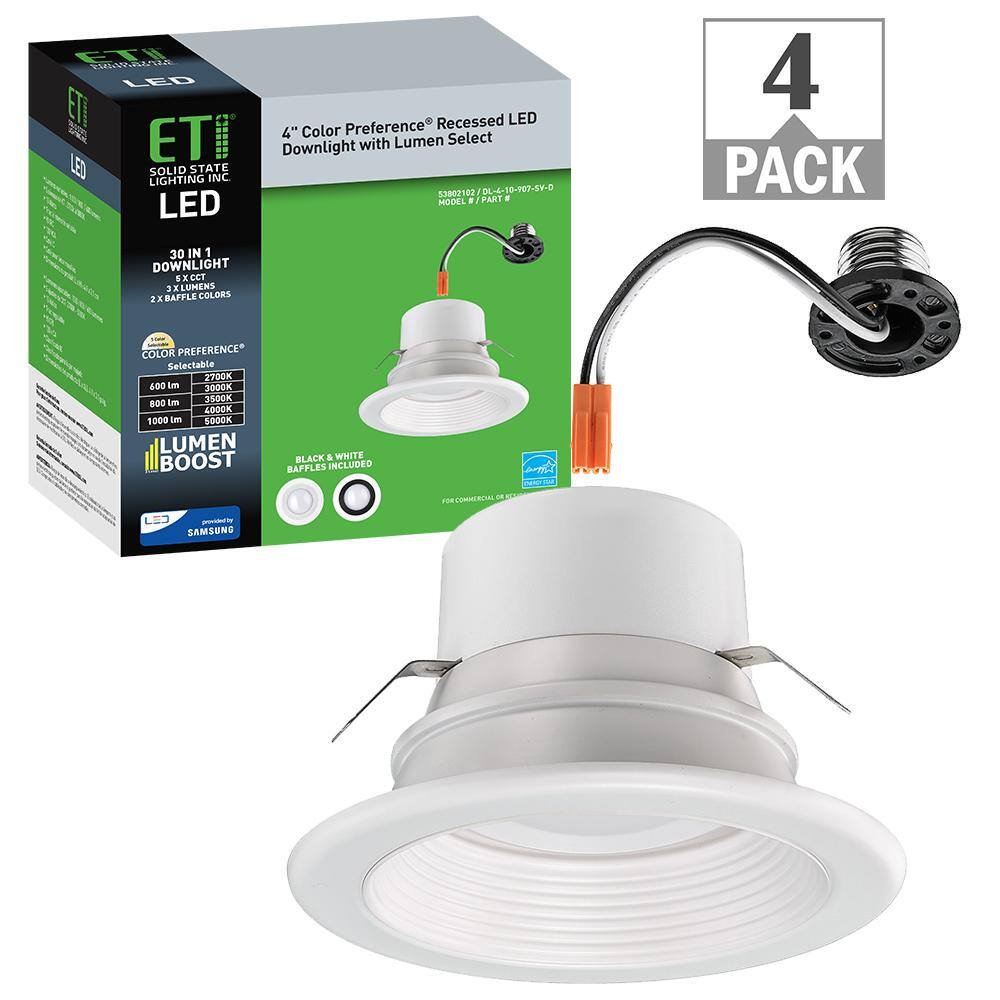 4 in. 30 Lighting Options Integrated LED Recessed Light Trim Adjustable CCT New Construction Remodel Indoor (4-Pack) price history on PriceWatchPro