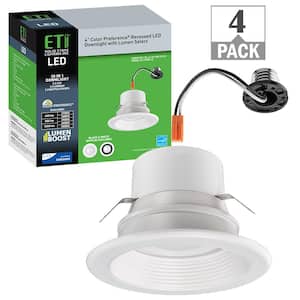 4 in. 30-in-1 Configurations Selectable CCT Integrated LED Recessed Light Trim Downlight Dimmable Wet Rated (4-Pack)